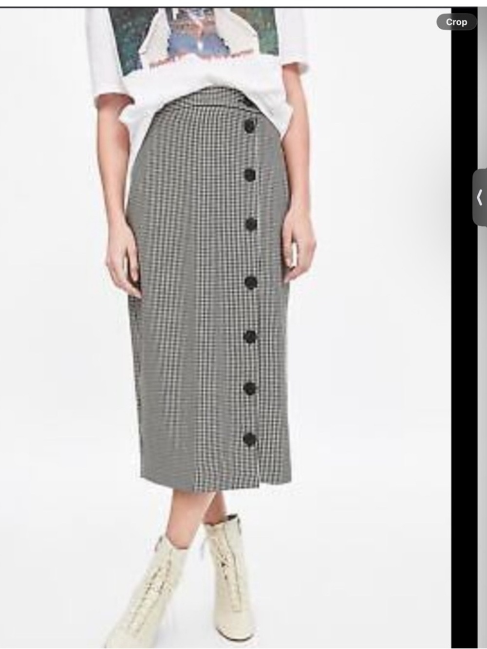 Zara Black and White Gingham Midi Skirt with Asymmetric Button Placket Euro XL
